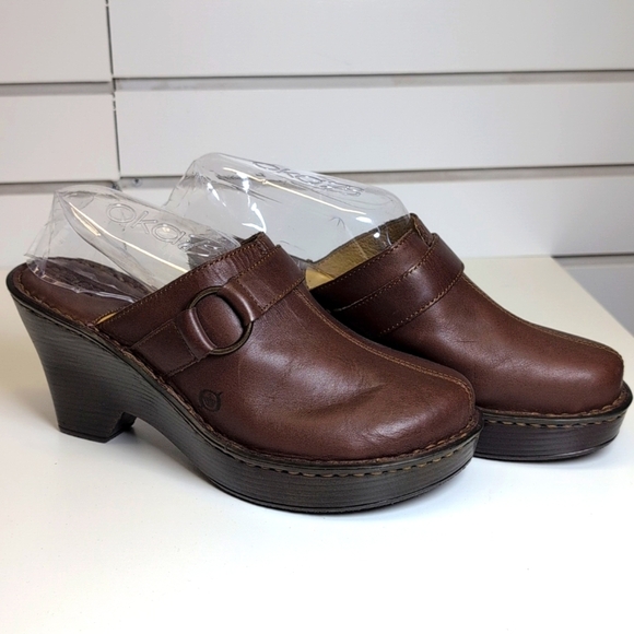 Born Women's Leather Brown Mule Clogs Size 8 Slip-On Wedge Heel NWOB - Picture 1 of 8